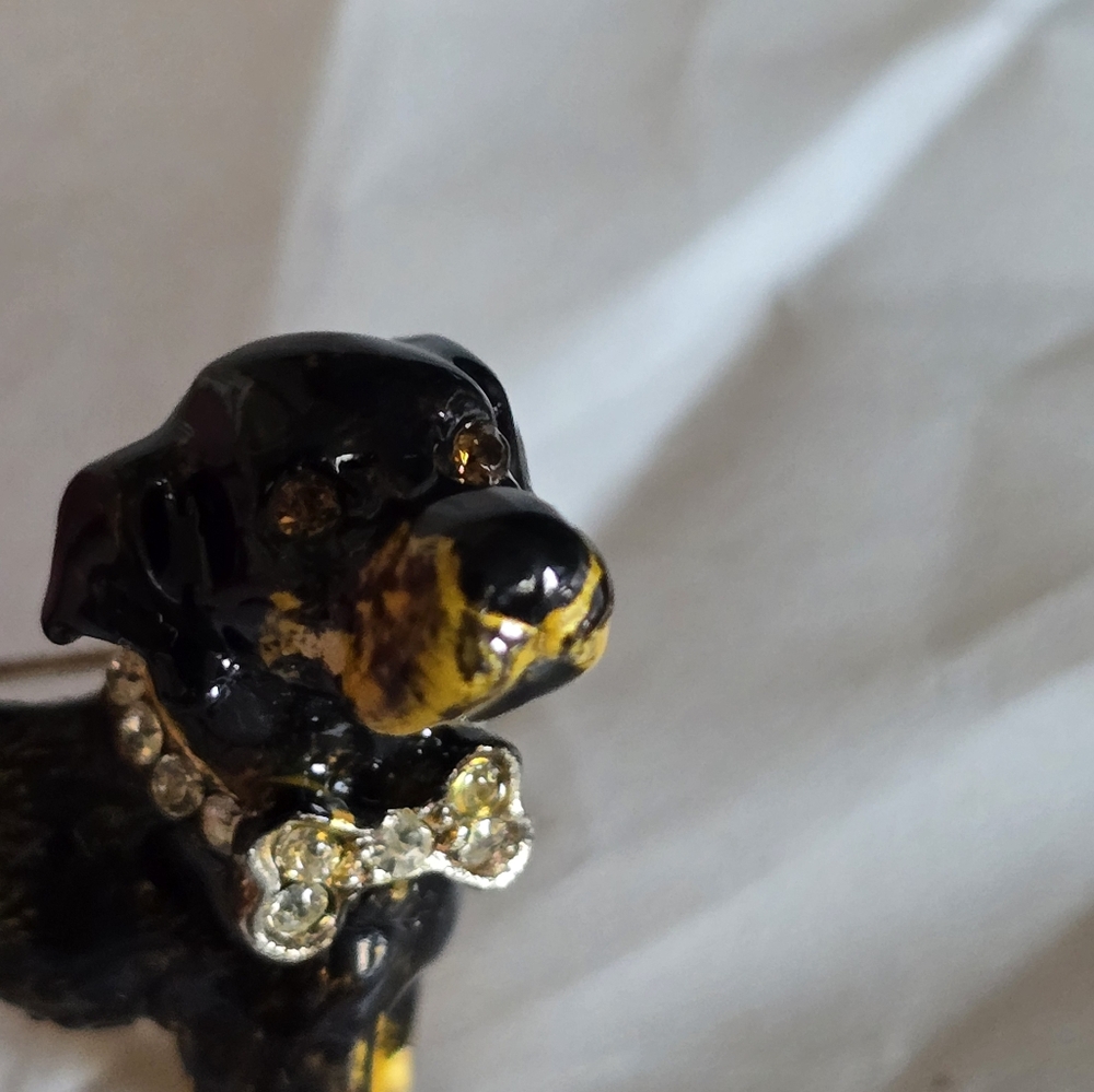 Vintage Louis Stern enamel and rhinestone black pooch brooch